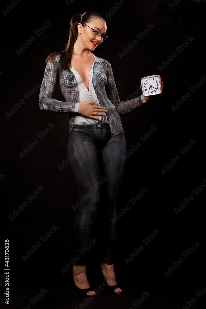 Naked Executive Woman Holding A Clock Stock Photo Adobe Stock