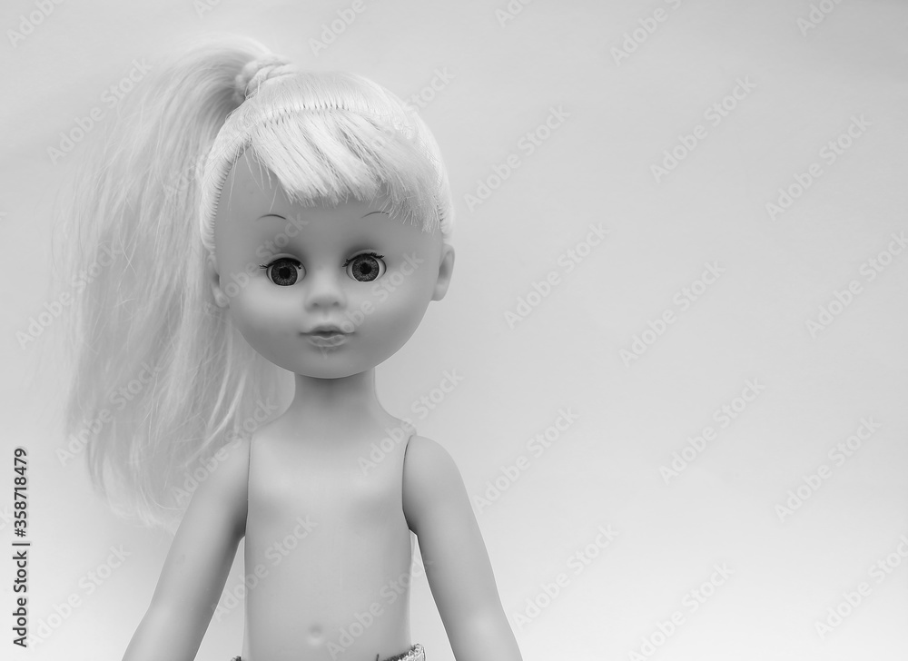 Naked Baby Doll On White Background Black And White Tone Stock Photo Adobe Stock