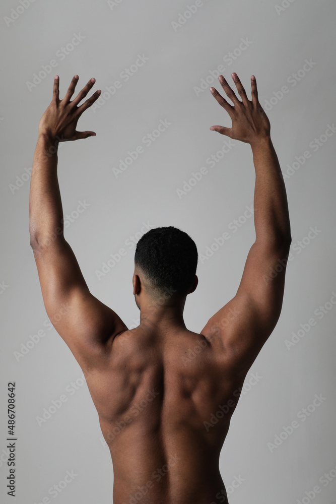Strong Athletic Black Man Shows Naked Muscular Body Back View Vertical Stock Photo Adobe Stock