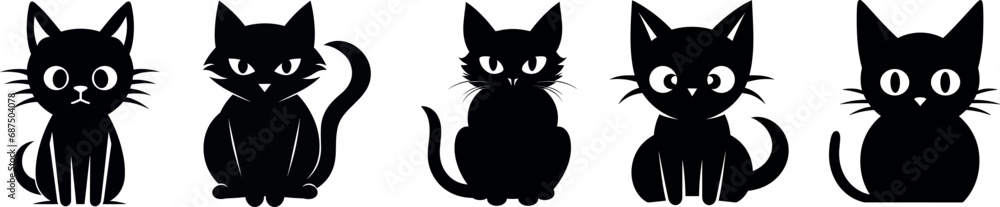 Стоковий вектор Cute cat silhouette collection cat symbols black and