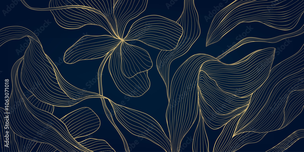 เวกเตอร Stock Vector gold line flowers background luxury elegant art