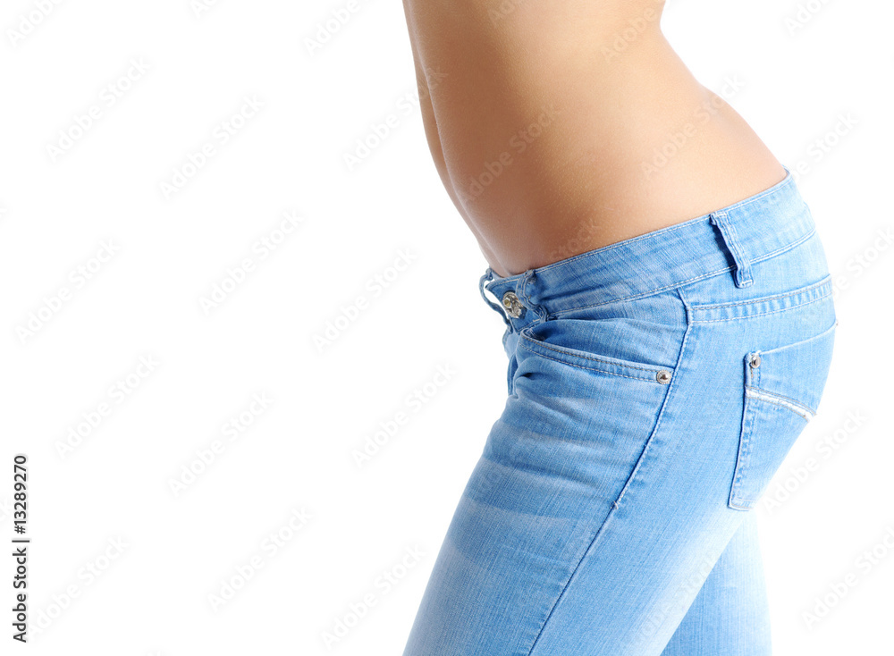 Sexy Fit Woman In Jeans With Naked Stomach Stock Photo Adobe Stock