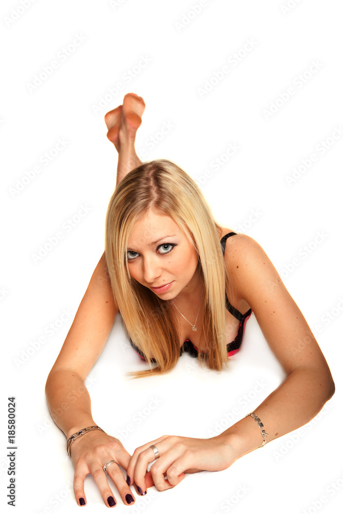 Blonde Laying On Tummy With Legs And Bare Feet In The Air Stock Photo Adobe Stock