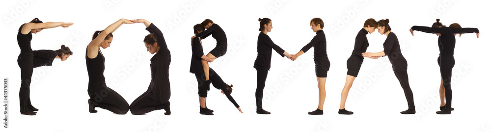 Black Dressed People Forming CAUCASIAN Word Over White Stock Photo