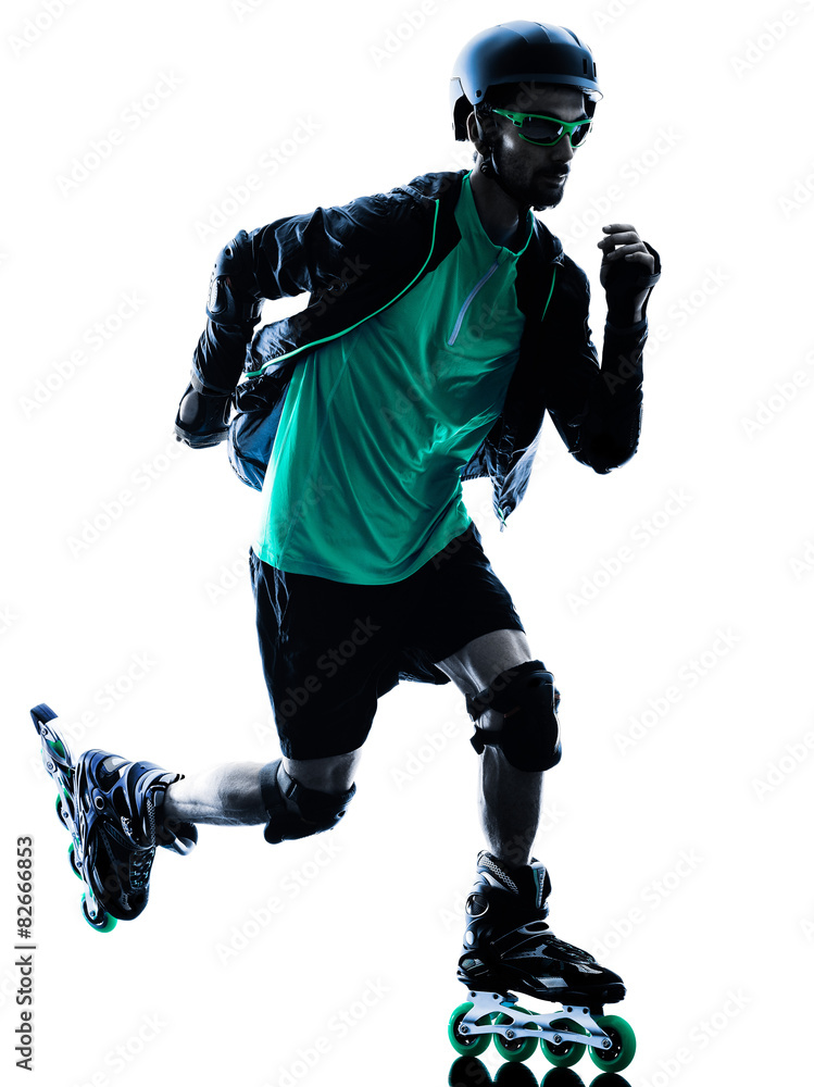 Foto De Man Roller Skater Inline Roller Blading Silhouette Do Stock