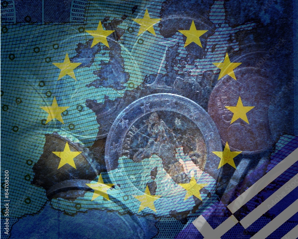 Grexit Ber Konturen Europas Ein Sternenkranz Durchscheinend Geld