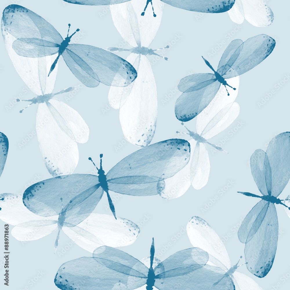 The pattern of butterflies. Seamless background. Watercolor illustration 12