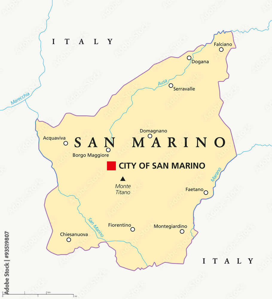 San Marino Political Map With Capital City Of San Marino National