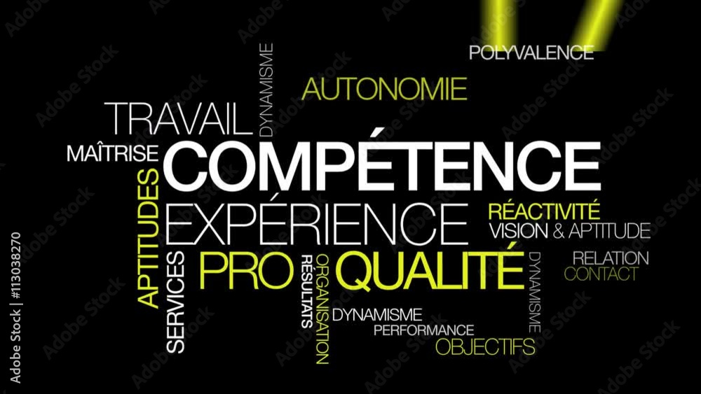 Comp Tence Exp Rience Qualit Nuage De Mots Texte Jaune Animation Stock