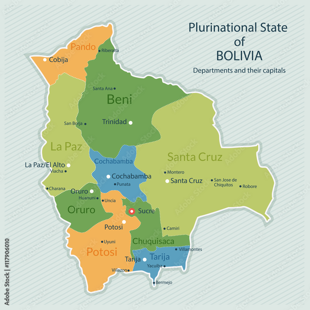 Vector Illustration Of Administrative Map Of Bolivia Capital Of