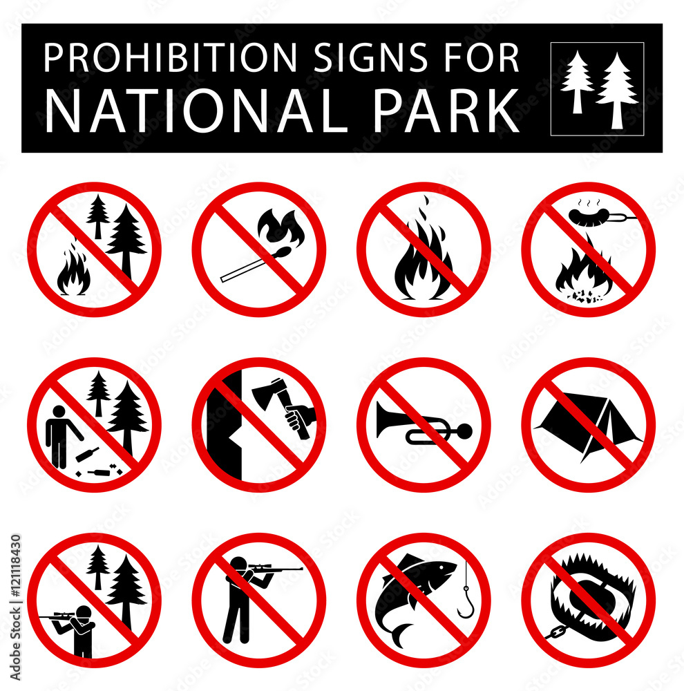 Vecteur Stock Set Of Prohibition Signs For National Park Adobe Stock