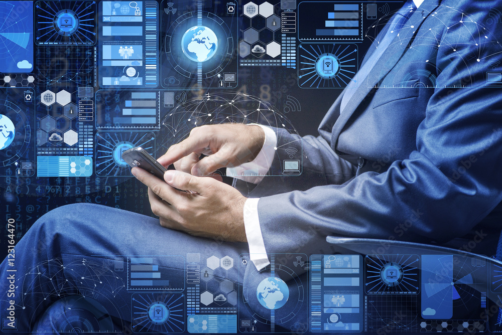 Businessman in data management concept