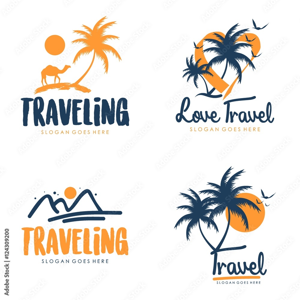 Travel And Tour Agency Vector Logo Design Beach Sea City Temple