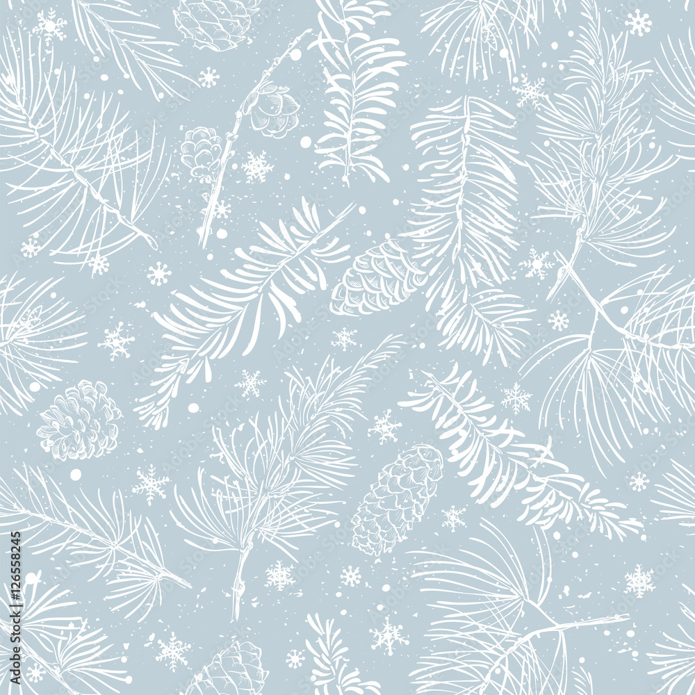 Seamless pattern with branches. Christmas and New Year background.