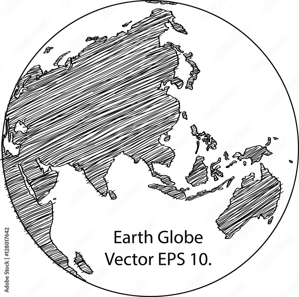 Earth Globe With World Map Detail Vector Line Sketch Up Illustrator