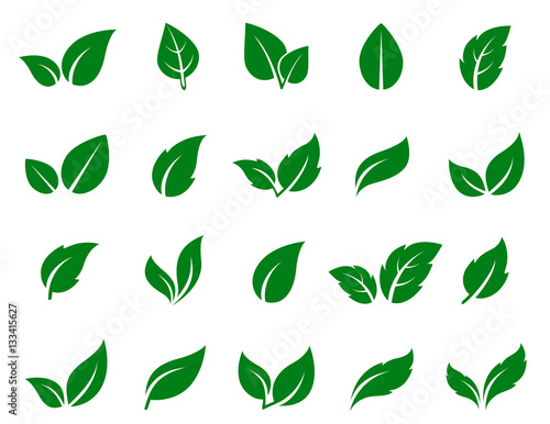 green leaf icons set