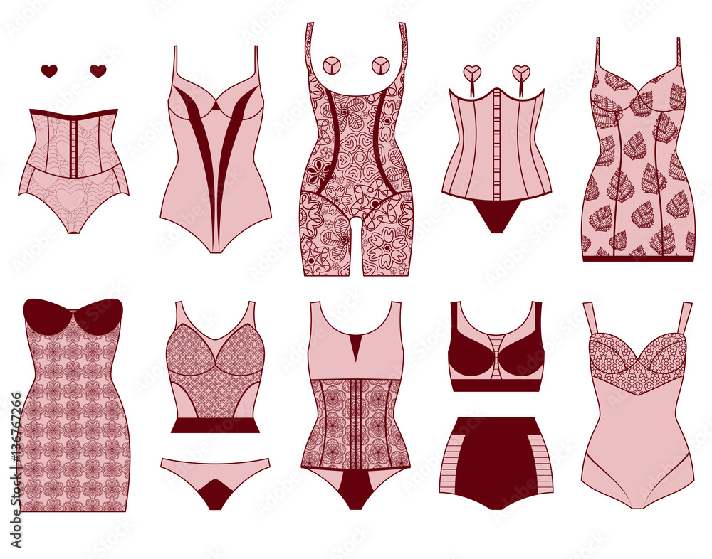 Corrective Lingerie Set Female Lace Underwear Vector Illustration