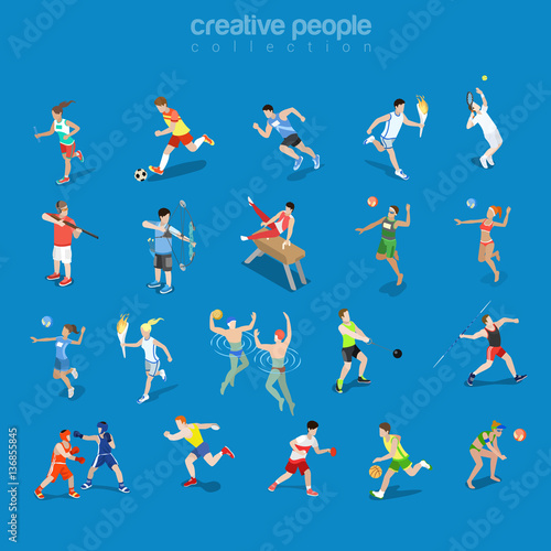 Flat isometric competitive scene vector Team individual sport 3d