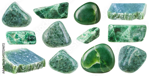 collection of various tumbled green jade stones