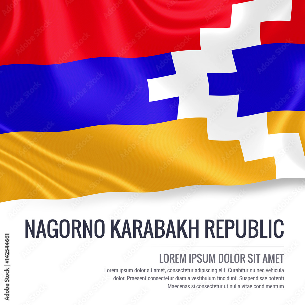 Silky Flag Of Nagorno Karabakh Republic Waving On An Isolated White