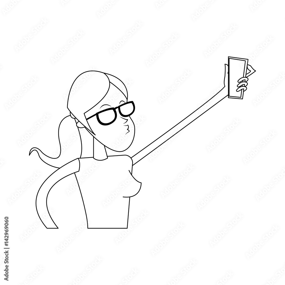 Girl Taking A Selfie Cartoon Icon Over White Background Vector