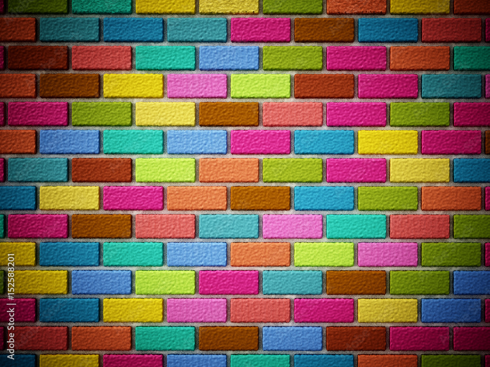 Multi colored bricks forming a wall. 3D illustration