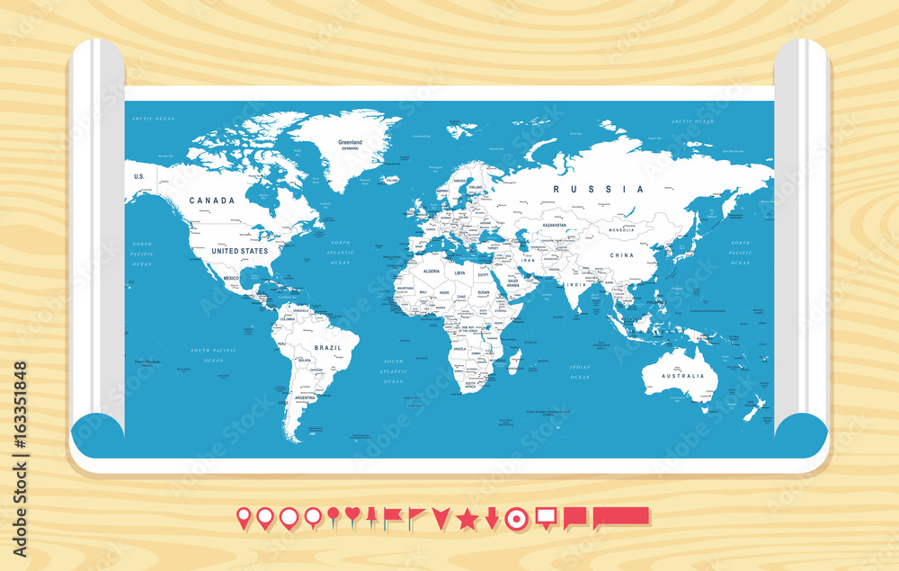 World Map Vector Detailed Illustration Of Worldmap Stock Vector