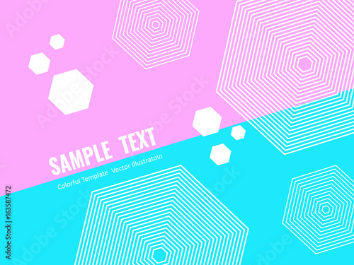 Abstract geometric hexagone colorful vector background. Halftone geometric shapes on pink and blue background. Vector template