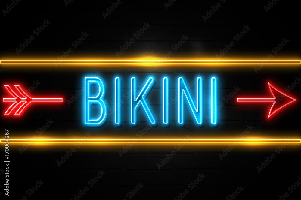 Bikini Fluorescent Neon Sign On Brickwall Front View Stock Illustration Adobe Stock