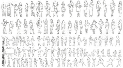 vector, isolated large set of people sketches, collection of outlines