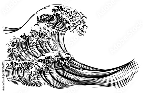 Great Wave Japanese Style Engraving