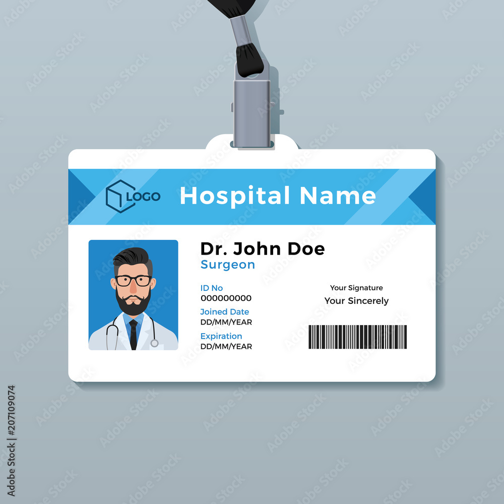 Doctor ID Card Template Medical Identity Badge Stock Vector Adobe Stock