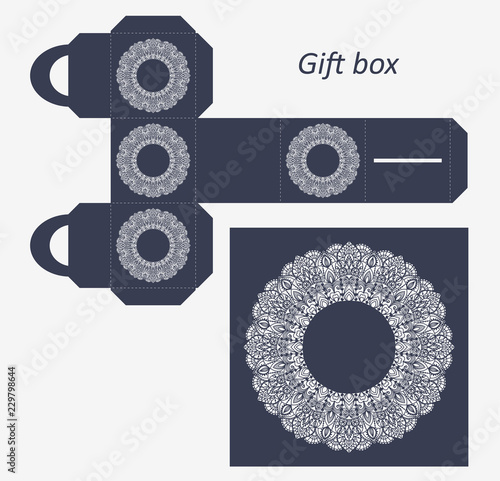 Openwork Gift Paper Box With A Handle Lace Pattern Assembly Without