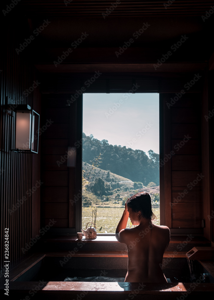 Woman Onsen Spa Japanese Onsen Bath In Thailand Stock Photo Adobe Stock