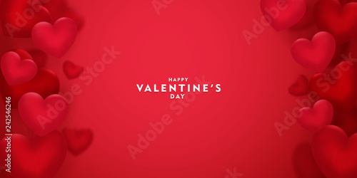 valentines day, 14th February, 3d red hearts blur efect design romantic love day Celebration card vector illustration	