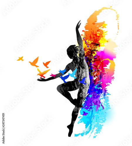 Ballet dancer, aerobics, gymnastics . Colorful vector illustration 