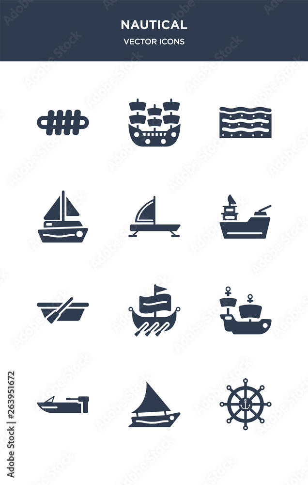 12 Nautical Vector Icons Such As Marine Felucca Motorboat Caravel