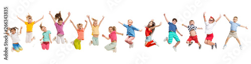 The kids dance school, ballet, hiphop, street, funky and modern dancers on white studio background. Girl is showing aerobic and dance element. Teen in hip hop style. Collage
