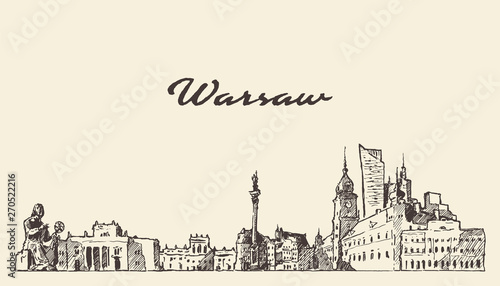 Warsaw skyline Poland hand drawn vector sketch