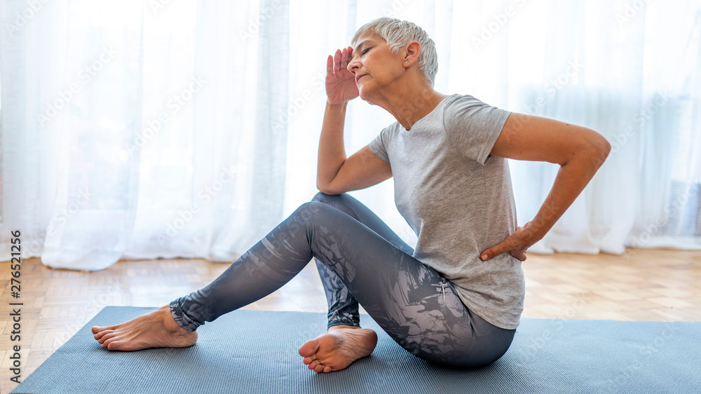 Matur Woman Suffering From Lower Back Pain Mature Woman Resting With