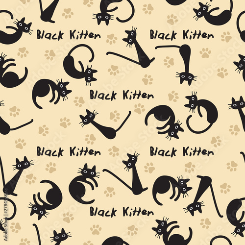 Black cats seamless pattern : Vector Illustration