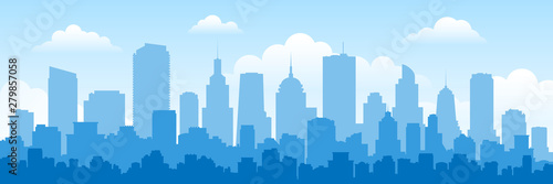 urban panorama cityscape skyline building silhouettes horizontal vector illustration