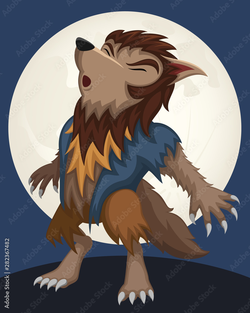 Vector Illustration Of A Cartoon Werewolf Howling At The Moon Stock