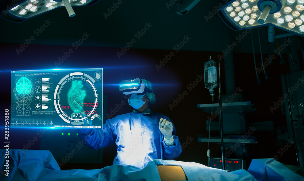 Doctor With Virtual Reality In Operation Room In Hospital Surgeon