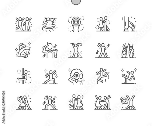 Dancing Well-crafted Pixel Perfect Vector Thin Line Icons 30 2x Grid for Web Graphics and Apps. Simple Minimal Pictogram