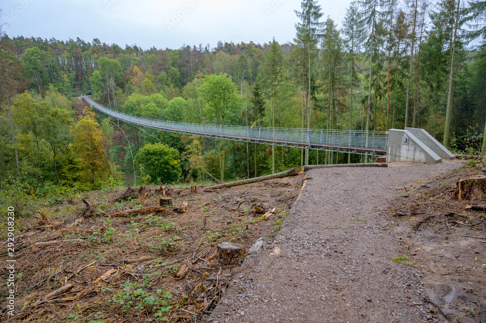 Hängeseilbrücke über dem Bärental in der Hohen Schrecke Stock Foto