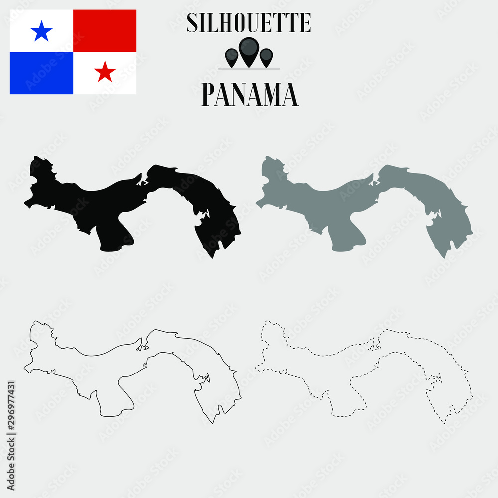 Panama Outline World Map Solid Dash Line Contour Silhouette National