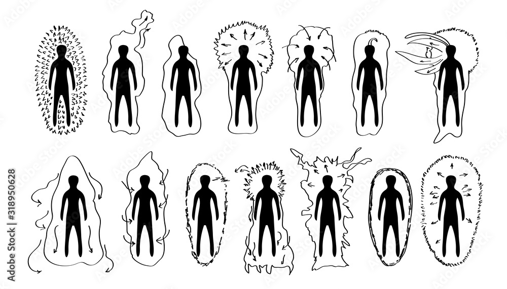 Vector Hand Drawn Black And White Versions Of The Human Aura Stock