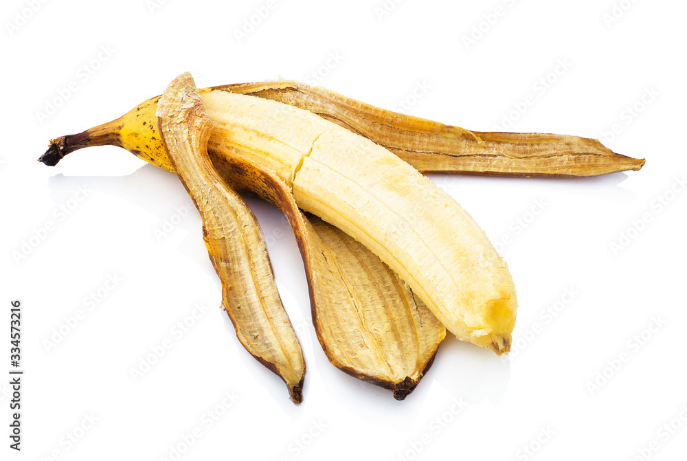 Over Ripe Banana Isolated On White Background With Shadow Reflection