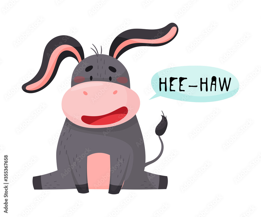 Donkey With Open Mouth Making Hee Haw Sound Isolated On White